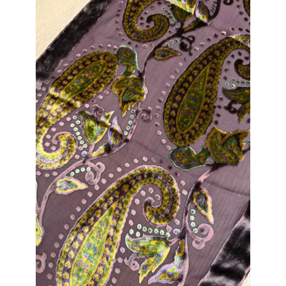 Silk Blend Velvet Burnout Paisley Scarf Plum Vintage dark romantic whimsy goth
